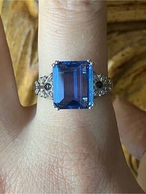Color Changing Fluorite Blue Diamond Ring Size 9.75